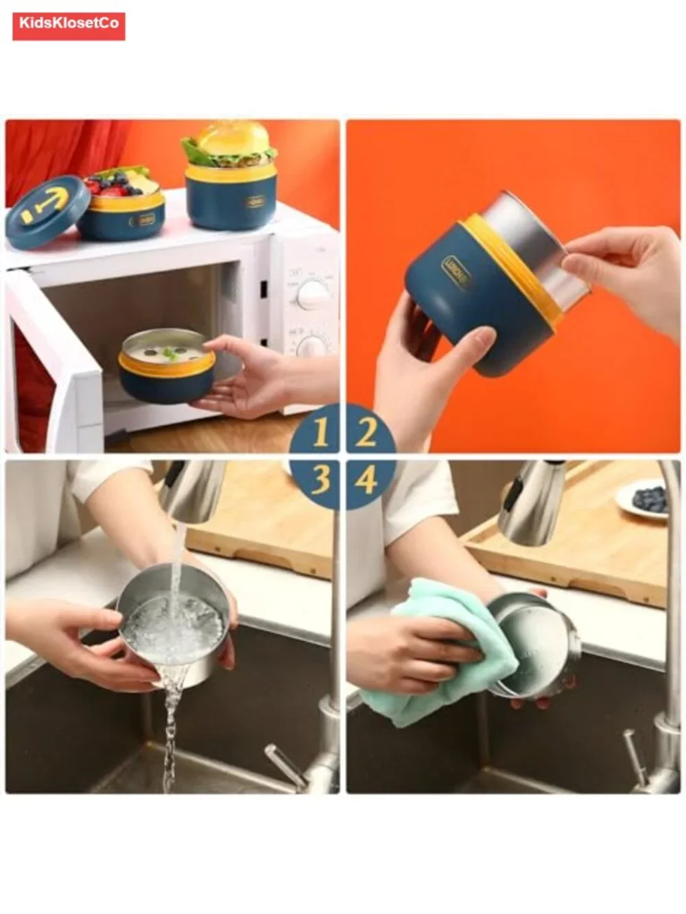 Insulated Bento Lunch Box Set Stainless Steel Stackable 3-Piece